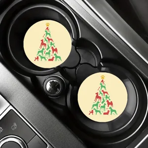 Set sottobicchieri per auto albero di Natale con cani, assorbenti e antiscivolo per bevande.
