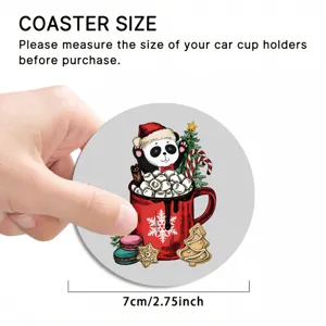 Leuke kerst panda auto bekeronderzetter 7cm leer antislip kopjesmat feestelijke decoratie