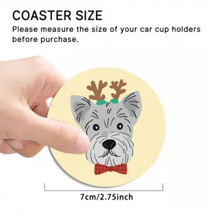 Cute cartoon dog car cup coaster detail view, anti-slip interior decor mat, 7cm diameter.