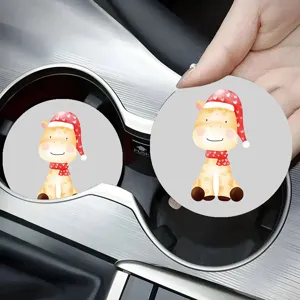 Carino portabicchieri per auto con giraffa di Natale, sottobicchieri auto assorbenti e antiscivolo.
