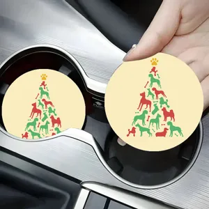 Set di sottobicchieri per auto, sottobicchieri rotondi assorbenti con motivo albero di Natale di cani.