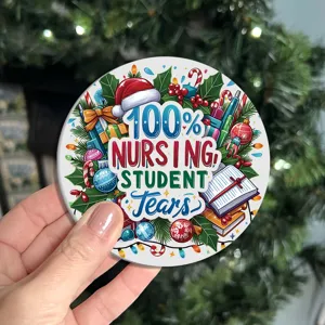 Round Christmas nursing student coaster, anti-slip silicone coffee cup mat for car and home.