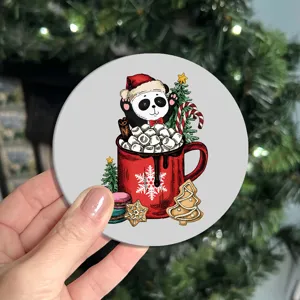 Leuke kerst panda lederen koffiekopje onderzetter warmte-isolerende mat voor auto