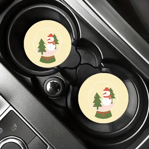 Schattige kerst sneeuwman auto bekerhouder onderzetters, antislip ronde drank onderzetters.
