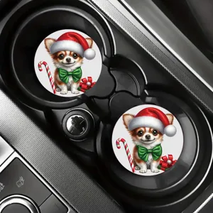 Cute Christmas puppy car cup coaster set, soft rubber anti-slip drink for auto decor.