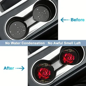Siliconen autohouder onderzetters antislip waterabsorberend rood roos patroon voertuig accessoires