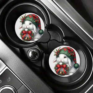 Cute Christmas rabbit silicone car coaster, heat-resistant anti-slip drink cup holder mat.