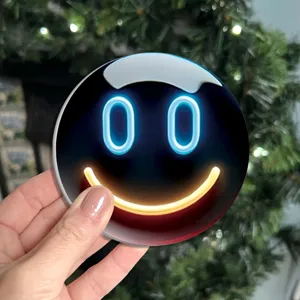 Runder Untersetzer im Neon-Smiley-Design, Detailansicht, perfekte Tischdekoration für Tassen.