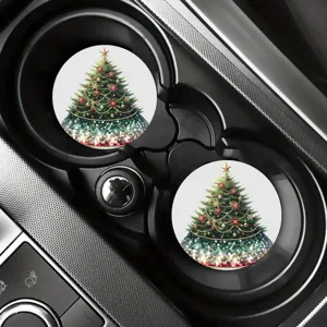 Christmas tree car cup holder coaster, anti-slip rubber pad interior detail view