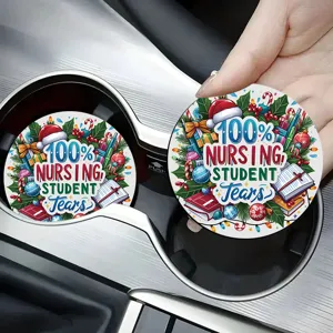 Cute Christmas car cup coasters round absorbent cup holders funny nursing student holiday gifts