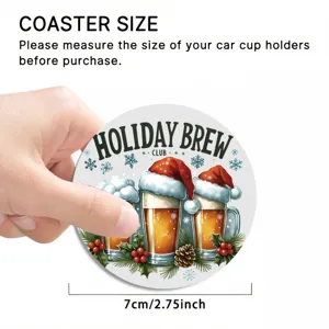 Christmas round cup coaster crystal velvet non-slip table mat car cup holder detail view