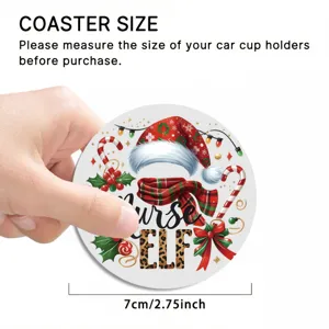 Christmas nurse elf theme car coaster, round absorbent cup mat for automotive interior decor.