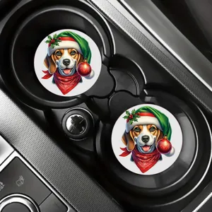 Detailed view of silicone Christmas beagle car coaster set, heat resistant, anti-slip surface.