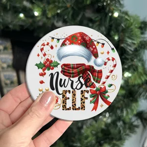 Christmas nurse elf round car cup coaster, festive non-slip drink mug insulation table pad.