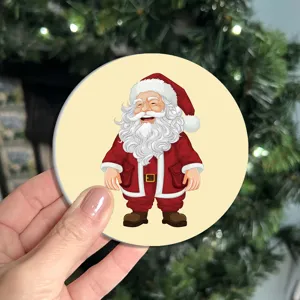 Car coaster anti-slip round mat with cute cartoon Santa Claus print for interior decor.