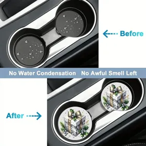 Christmas gift box car cup holders, absorbent ceramic or silicone coasters for auto interior.