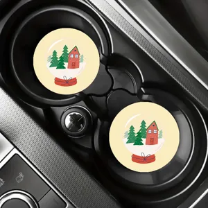 Leuke kerst auto ondersetzers ronde absorberende bekerhouder matten voor vakantie decoratie set