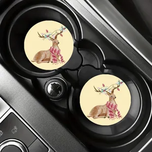 Sottobicchieri per portabicchieri auto, simpatico cervo di Natale, ceramica assorbente.