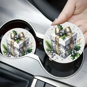 Silicone Car Coaster Anti-Slip Mat Christmas Holiday Floral Print Design Heat Insulated Cup Holder Insert Pad For Auto
