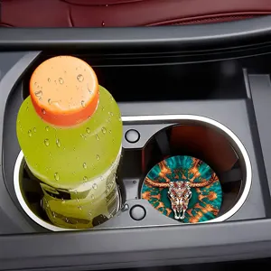 Auto Tassenhalter Untersetzer mit boho Stammes-Stierkopf Motiv, rutschfeste Autozubehör.