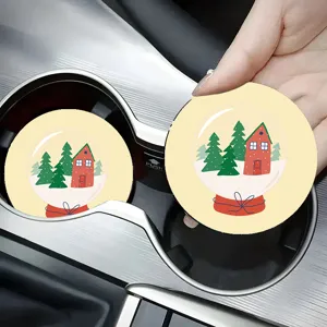 Leuke kerst auto onderzetters, sneeuwbol ontwerp ronde kopmatten voor auto-interieur.