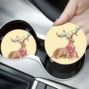 Simpatico sottobicchiere per auto con cervo ad acquerello, antiscivolo assorbente per interni auto