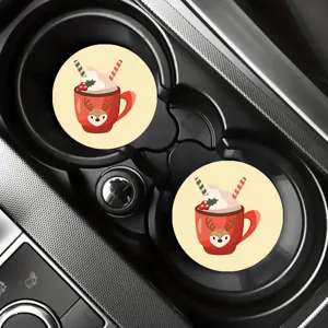 Christmas car cup coasters set cute reindeer mug festive auto interior accessories non-slip pad