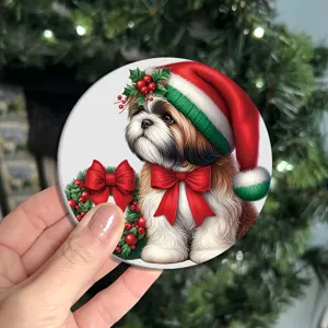Cute Christmas Shih Tzu dog coaster heat-resistant drink mat for home cafe holiday table decor