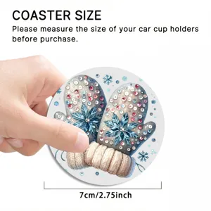 Diamond painting car coaster round winter mitten snowflake design 7cm drink cup mat for auto use