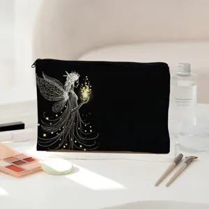 Zwarte cosmetische tas draagbare rits etui met magische fee print reis make-up organizer opbergtas