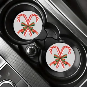Ronde siliconen auto bekerhouder onderzetters met feestelijke kerst zuurstokken.