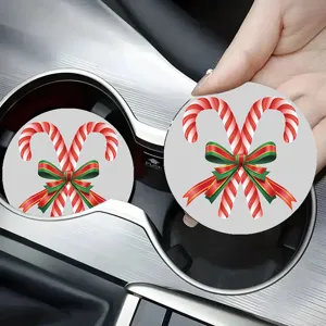 Kerst siliconen auto onderzetters met zuurstok en strik ontwerp antislip matjes.