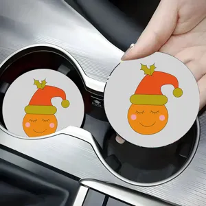 Car Water Cup Coaster Silicone Cute Cartoon Christmas Anti-Slip Mat Vehicle Cup Slot Pad Auto Interior Decor