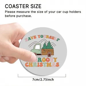 Car cup coaster retro Christmas truck design anti-slip rubber mat 7cm interior accessory