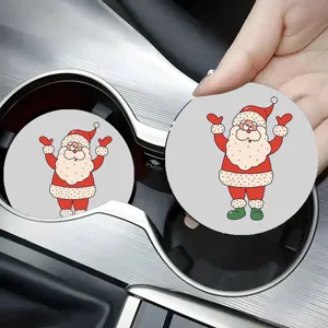 Cute cartoon Santa Claus car cup coaster, non-slip mat interior accessory for vehicle cup holder.