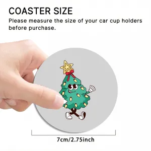 Cute cartoon Christmas tree car coaster 7cm anti-slip cup holder mat for auto interior