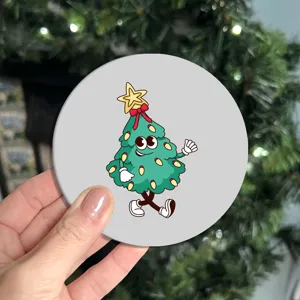Cute cartoon Christmas tree car coaster non-slip rubber cup mat for auto interior decor