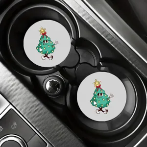 Cute retro cartoon Christmas tree car cup coasters for interior anti-slip protection.