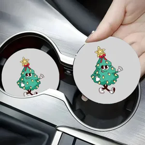 Cute cartoon Christmas tree car cup holder coaster anti-slip mat interior decoration accessories