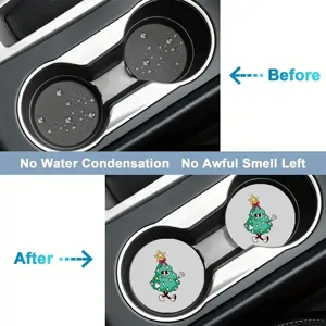 Cute Christmas tree car cup coasters anti-slip absorbent auto holder insert mats for interior.