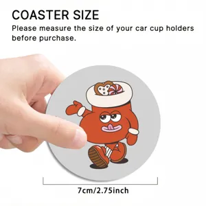 Car cup holder coaster detail showing cute cartoon gingerbread design and 7cm size measurement.