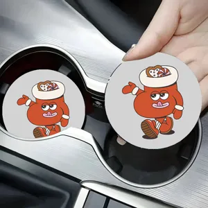 Cute cartoon car cup holder coaster anti-slip silicone interior accessory pad for auto
