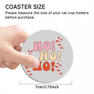 Detailed view of the Christmas themed car cup coaster featuring festive designs and size.