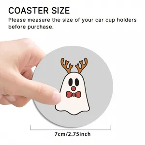 Cute ghost car coaster with antlers, 7cm anti-slip vehicle cup holder insert mat decora