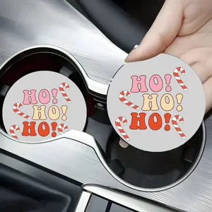 Cute Christmas car cup coasters non-slip auto drink holder inserts festive decor mats 2pcs