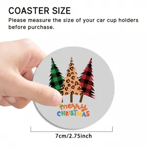 Christmas car coaster detail view, 7cm anti-slip silicone cup holder mat for auto interior.