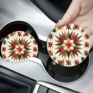 Round Silicone Car Coaster Christmas Holiday Printed Non-Slip Table Mat Kitchen Dining Table Decoration Cup Mat