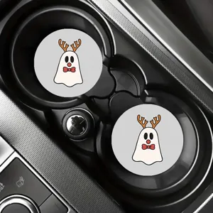 Cute ghost reindeer pattern car cup holder coaster non-slip absorbent automotive interior pad