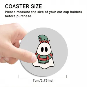 Cute Christmas ghost car coaster detail view, anti-slip cup holder mat for auto interior.
