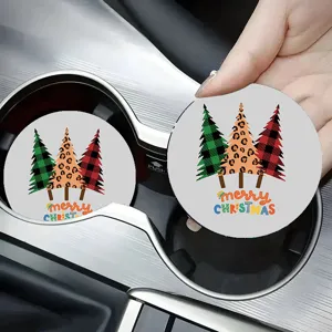 Christmas tree car cup holder coaster cute anti-slip mat interior decoration accessory.